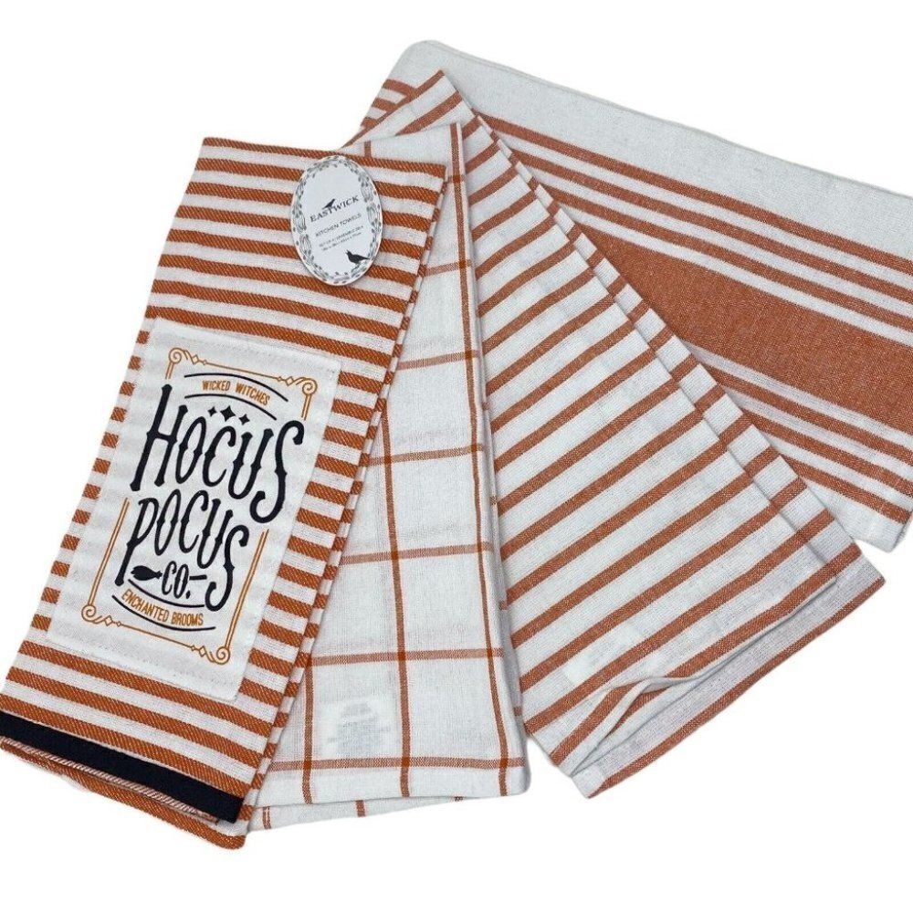 HOCUS POCUS Halloween Kitchen Towels Eastwick‎ Wicked Witch Stripe Broom Hand
